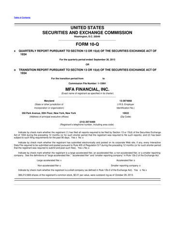 Thumbnail MFA Financial 10-Q Quarterly Report FY2013 