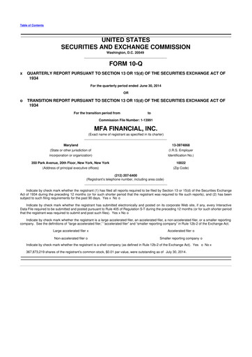 Thumbnail MFA Financial 10-Q Quarterly Report FY2014 