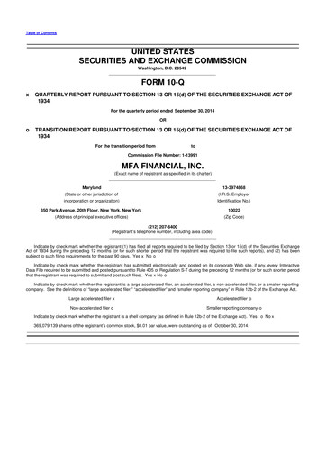 Thumbnail MFA Financial 10-Q Quarterly Report FY2014 