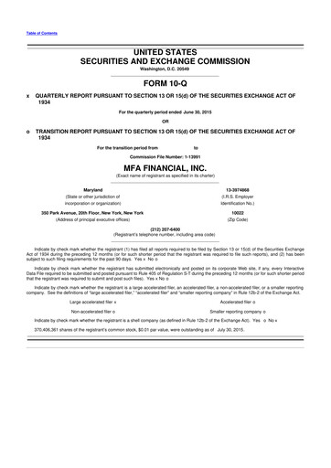Thumbnail MFA Financial 10-Q Quarterly Report FY2015 