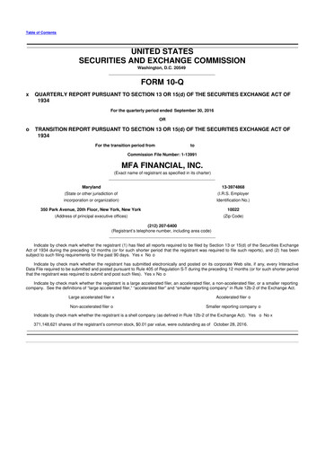 Thumbnail MFA Financial 10-Q Quarterly Report FY2016 