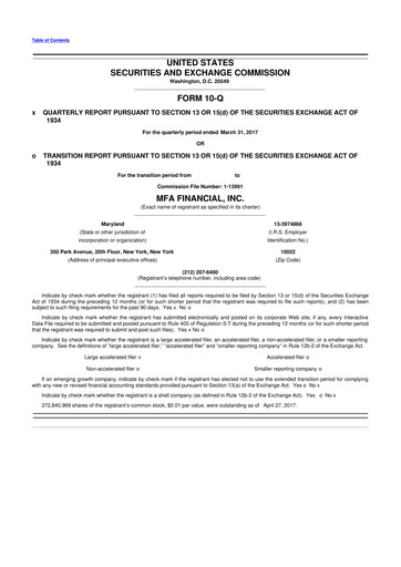 Thumbnail MFA Financial 10-Q Quarterly Report FY2017 