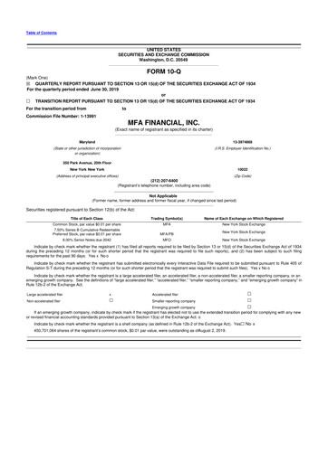 Thumbnail MFA Financial 10-Q Quarterly Report FY2019 