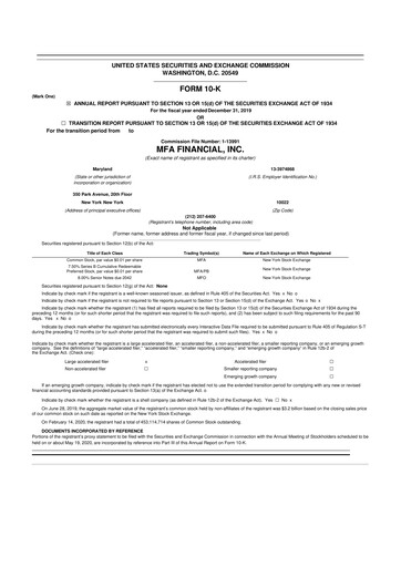 Thumbnail MFA Financial 10-K Annual Report 2019