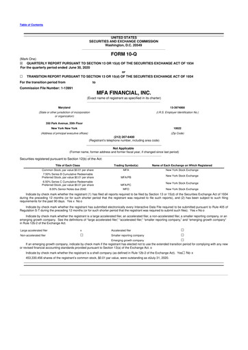 Thumbnail MFA Financial 10-Q Quarterly Report FY2020 
