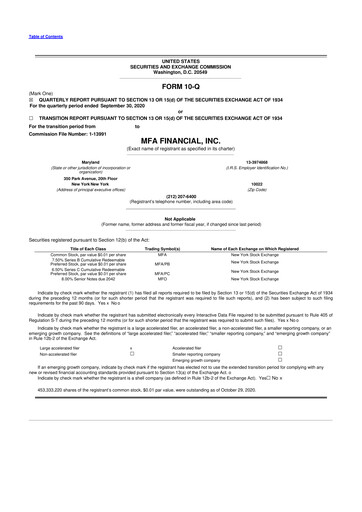 Thumbnail MFA Financial 10-Q Quarterly Report FY2020 