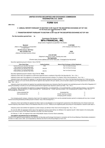 Thumbnail MFA Financial 10-K Annual Report 2020