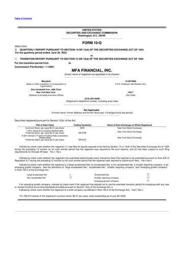 Thumbnail MFA Financial 10-Q Quarterly Report FY2022 