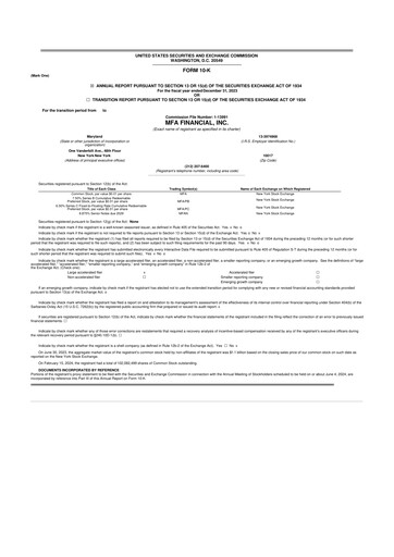 Thumbnail MFA Financial 10-K Annual Report 2023