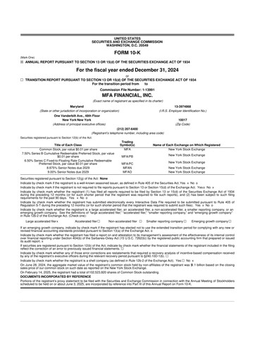 Thumbnail MFA Financial 10-K Annual Report 2024