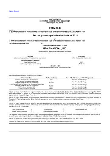 Thumbnail MFA Financial 10-Q Quarterly Report FY2025 