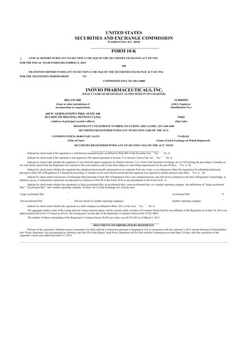 Thumbnail Inovio Pharmaceuticals 10-K Annual Report 2014