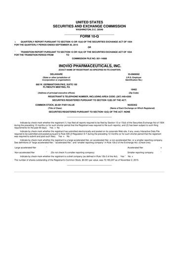 Vorschaubild Inovio Pharmaceuticals 10-Q Quartalsbericht 2015 