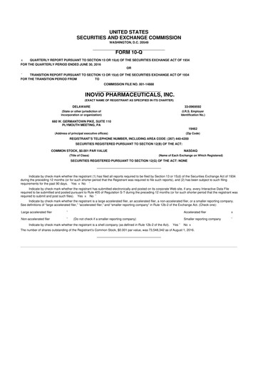 Vorschaubild Inovio Pharmaceuticals 10-Q Quartalsbericht 2016 