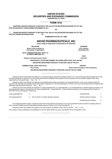 Vorschaubild Inovio Pharmaceuticals 10-Q Quartalsbericht 2017 