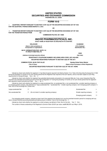 Vorschaubild Inovio Pharmaceuticals 10-Q Quartalsbericht 2018 