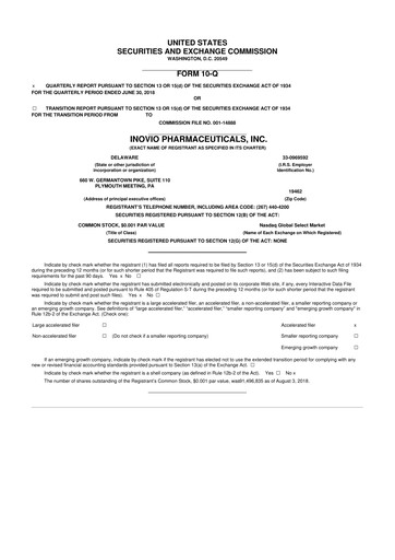 Vorschaubild Inovio Pharmaceuticals 10-Q Quartalsbericht 2018 