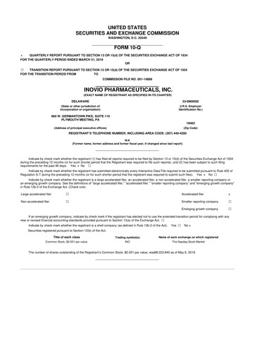Vorschaubild Inovio Pharmaceuticals 10-Q Quartalsbericht 2019 