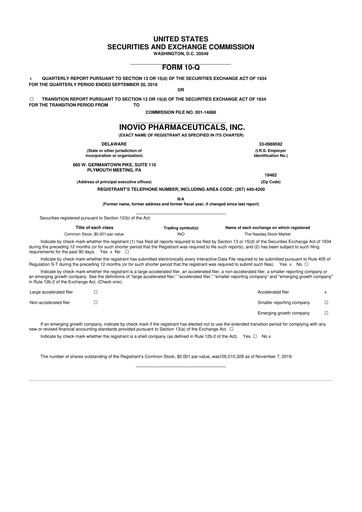 Vorschaubild Inovio Pharmaceuticals 10-Q Quartalsbericht 2019 