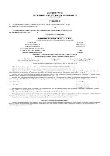 Thumbnail Inovio Pharmaceuticals 10-K Annual Report 2019