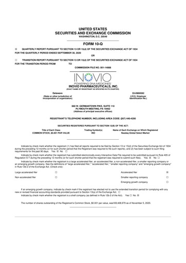 Vorschaubild Inovio Pharmaceuticals 10-Q Quartalsbericht 2020 