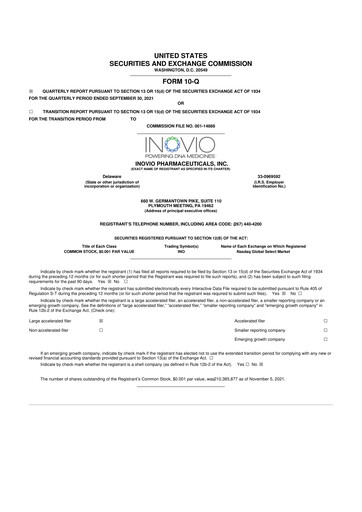 Vorschaubild Inovio Pharmaceuticals 10-Q Quartalsbericht 2021 
