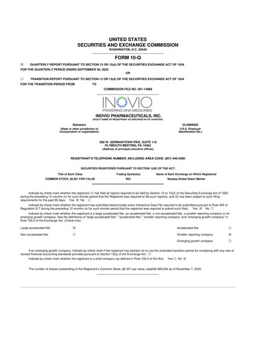 Vorschaubild Inovio Pharmaceuticals 10-Q Quartalsbericht 2022 
