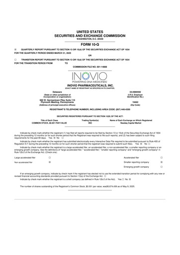 Vorschaubild Inovio Pharmaceuticals 10-Q Quartalsbericht 2025 