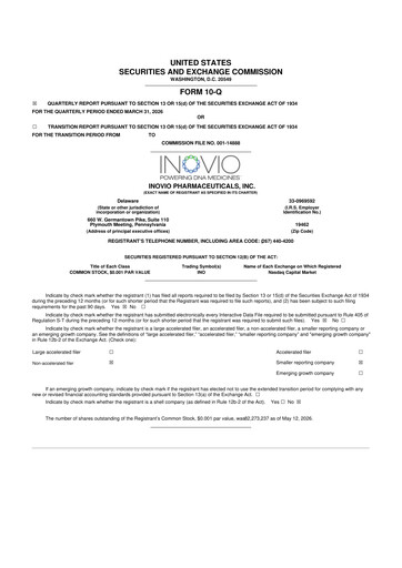 Thumbnail Inovio Pharmaceuticals 10-Q Quarterly Report FY 