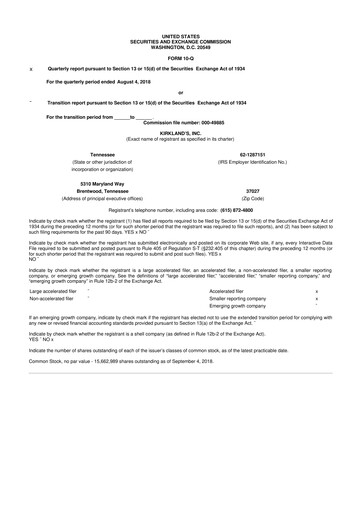 Thumbnail Kirkland's 10-Q Quarterly Report FY2018 