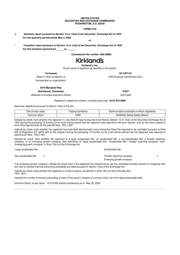 Thumbnail Kirkland's 10-Q Quarterly Report FY2020 