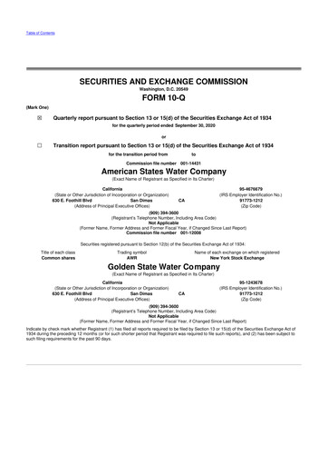 Thumbnail American States Water
 10-Q Quarterly Report FY 
