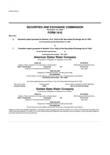 Thumbnail American States Water
 10-Q Quarterly Report FY 