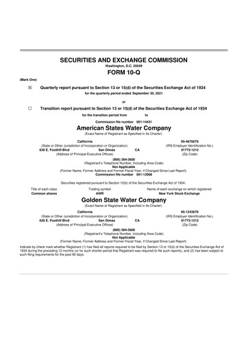 Thumbnail American States Water
 10-Q Quarterly Report FY 