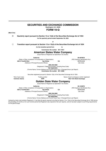 Thumbnail American States Water
 10-Q Quarterly Report FY 