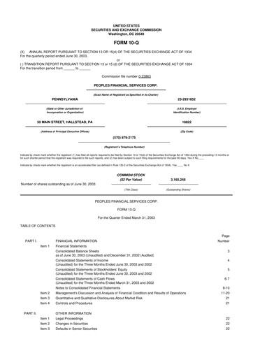 Vorschaubild Peoples Financial Services 10-Q Quartalsbericht  