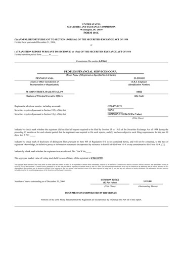 Thumbnail Peoples Financial Services 10-K Annual Report 