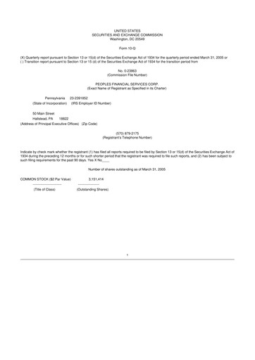 Vorschaubild Peoples Financial Services 10-Q Quartalsbericht  