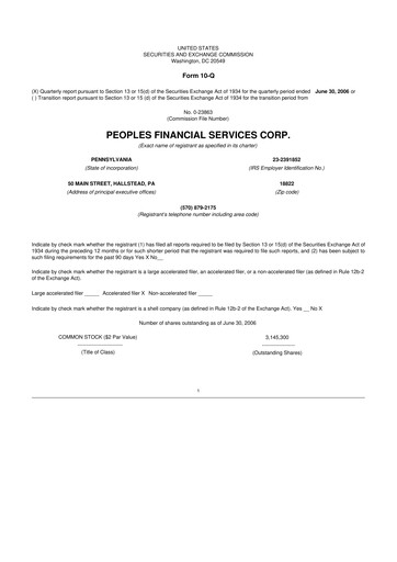 Vorschaubild Peoples Financial Services 10-Q Quartalsbericht  