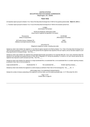 Vorschaubild Peoples Financial Services 10-Q Quartalsbericht 2012 