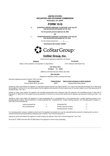 Miniature CoStar Group 10-Q Rapport trimestriel 2026 