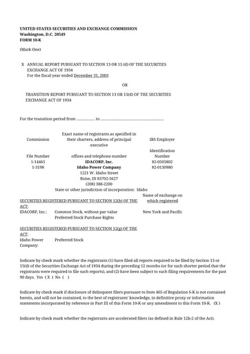 Thumbnail Idacorp 10-K Annual Report 