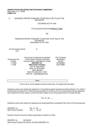 Thumbnail Idacorp 10-Q Quarterly Report FY 