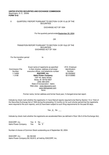Thumbnail Idacorp 10-Q Quarterly Report FY 