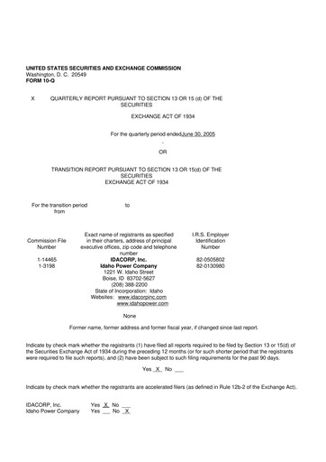 Thumbnail Idacorp 10-Q Quarterly Report FY 