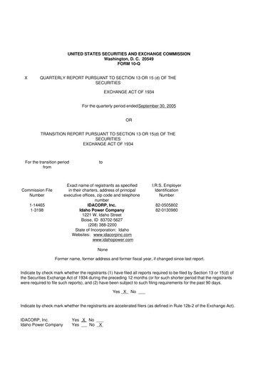 Thumbnail Idacorp 10-Q Quarterly Report FY 
