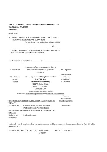 Thumbnail Idacorp 10-K Annual Report 