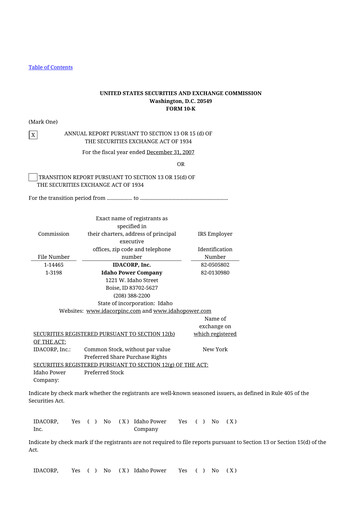 Thumbnail Idacorp 10-K Annual Report 