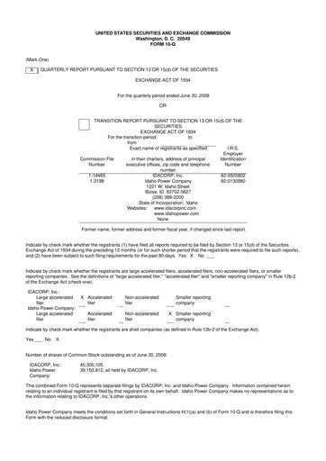 Thumbnail Idacorp 10-Q Quarterly Report FY 