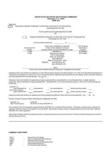 Thumbnail Idacorp 10-Q Quarterly Report FY 